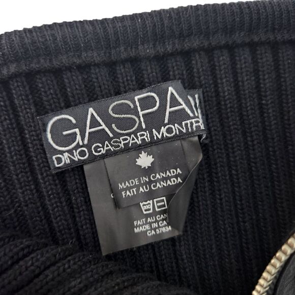 Dino Gaspari Black Ribbed Knit Dress with Collar Medium Faux Leather Pocket - Picture 11 of 15